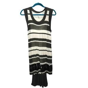 Isli Striped Sleeveless Knit Dress Gray/White Sequin Hem Size S